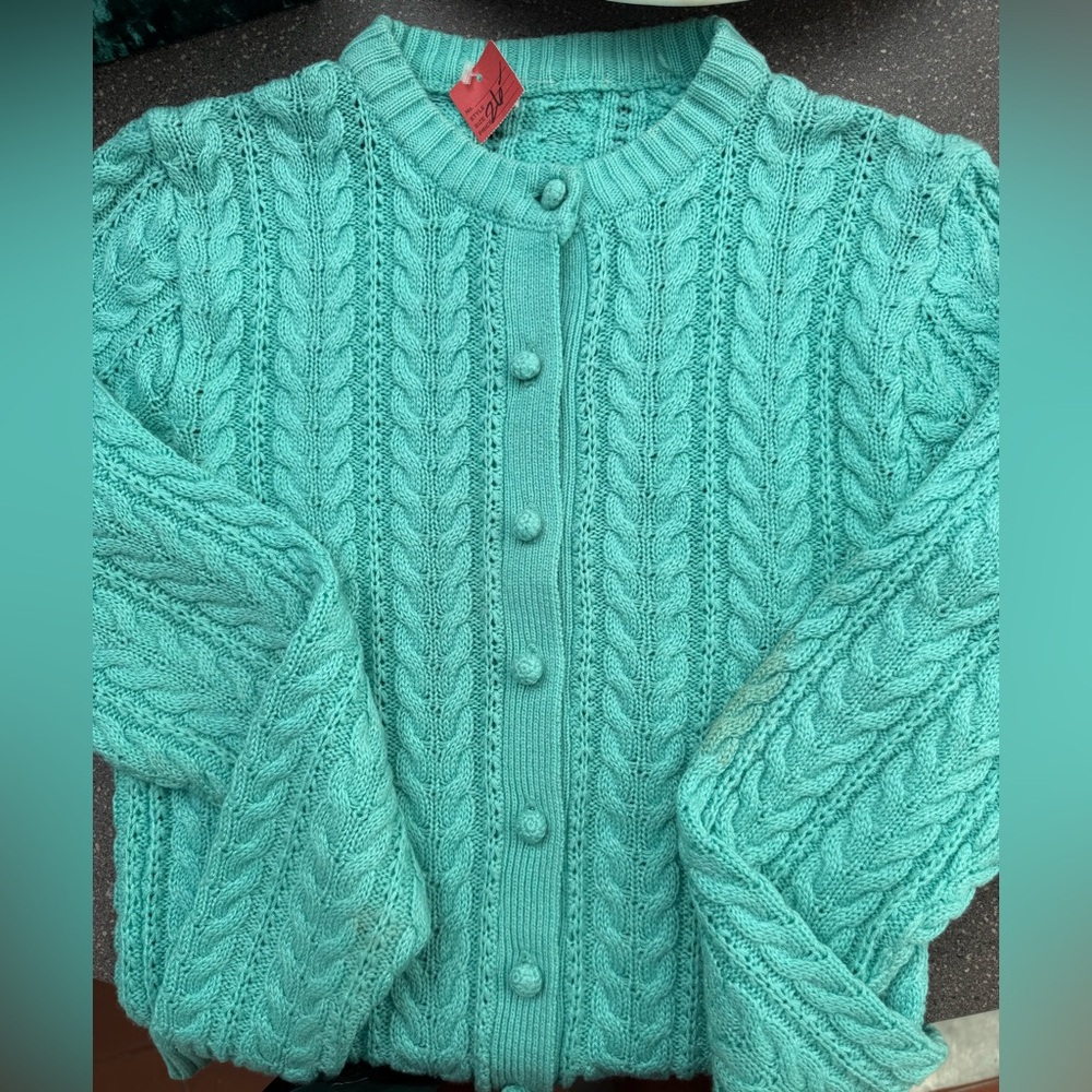 1950s Vintage Teal Cable Knit Sweater